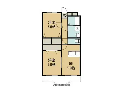 リージングマンション I(2DK/4階)の間取り写真