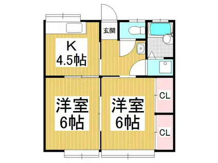 ハイツリハル(2K/1階)の間取り写真
