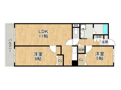 レジデンス箕面(2LDK/3階)の間取り写真