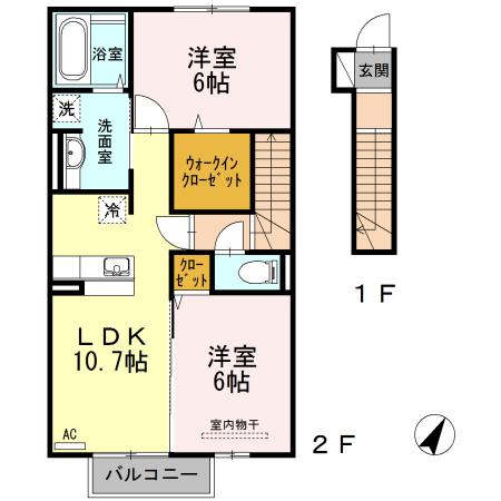 CASA FELICE B棟(2LDK/2階)の間取り写真