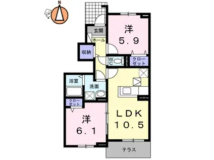 クラールプレディエC(2LDK/1階)の間取り写真