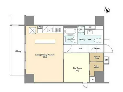 ASPRIME八丁堀(1LDK/14階)の間取り写真
