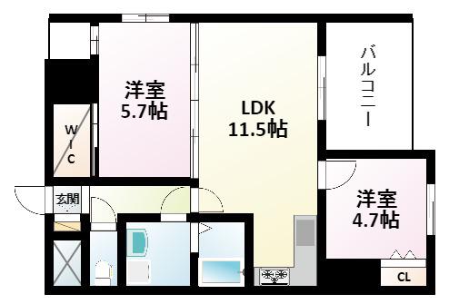 ノルデンハイム江坂アドバンス(2LDK/14階)の間取り写真