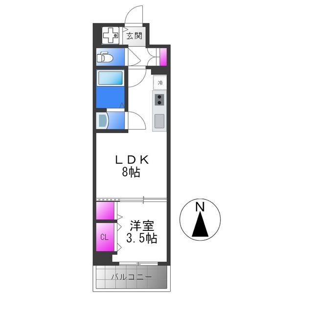 リアライズ南巽(1LDK/5階)の間取り写真