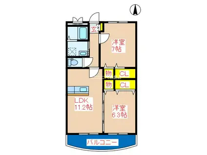 グリーンヒルズV(2LDK/5階)の間取り写真