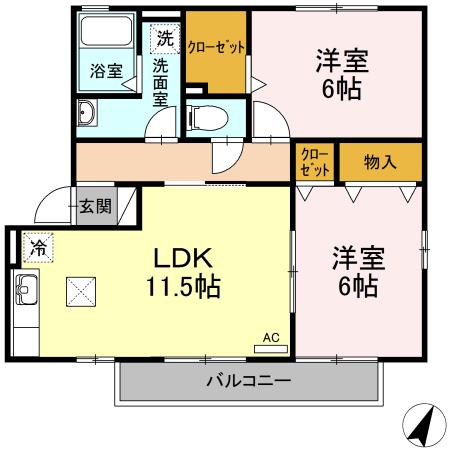 グランドゥールC(2LDK/1階)の間取り写真