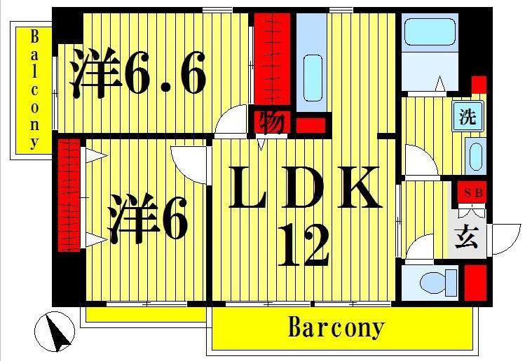 アレグレット千住宿(2LDK/6階)の間取り写真