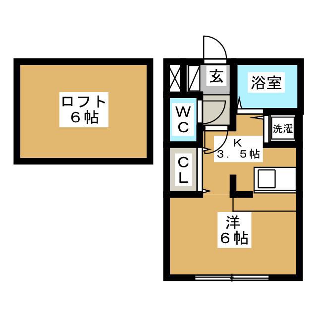 ハックルベリーガーデン(ワンルーム/2階)の間取り写真