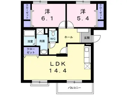 アーバンサクライC棟(2LDK/1階)の間取り写真