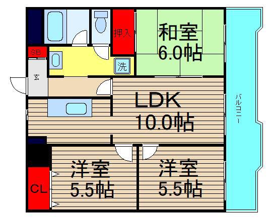 エクセル難波(3LDK/11階)の間取り写真