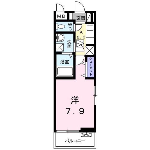 グラツィオーソ(1K/1階)の間取り写真