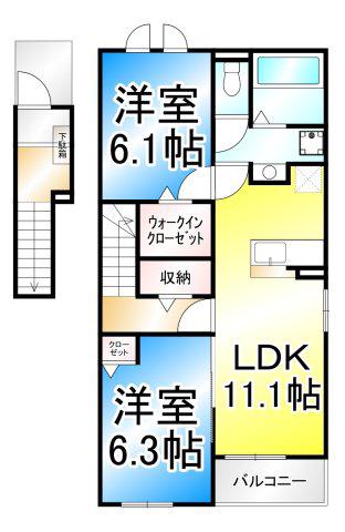 プレシャス・アイル(2LDK/2階)の間取り写真