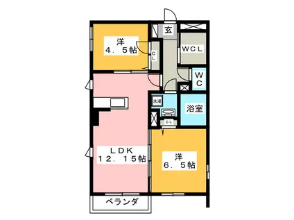 アシュリーKIV(2LDK/1階)の間取り写真