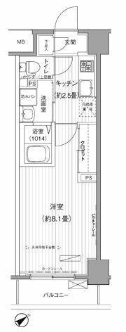 PURE LA(1K/4階)の間取り写真