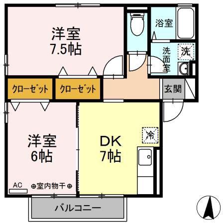カーサ・リリー B(2DK/2階)の間取り写真