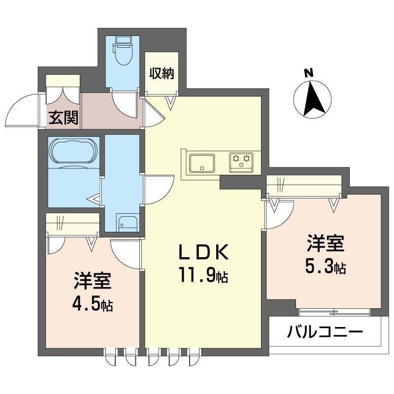 ボヌール(2LDK/1階)の間取り写真