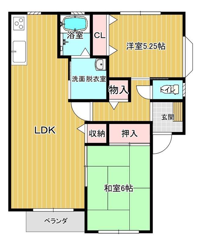 フルハウスA棟 A(2LDK/1階)の間取り写真