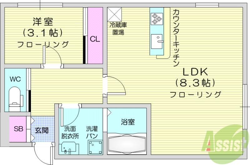 アプリーレ北仙台(1LDK/2階)の間取り写真