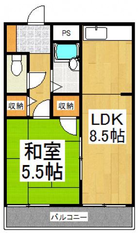 エクスクルーシヴ久留米(1LDK/2階)の間取り写真