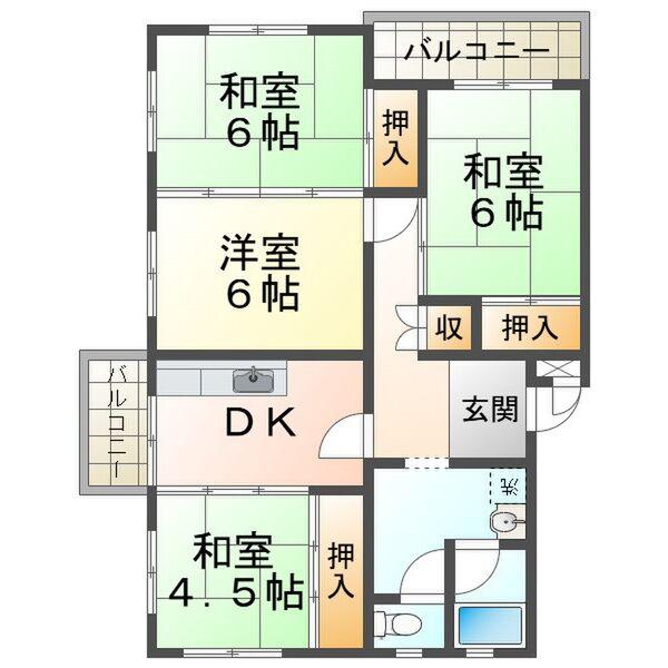 伊川谷1号棟(4DK/5階)の間取り写真