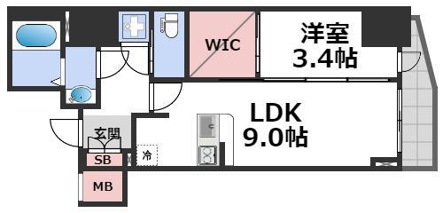 セレニテ本町リアン(1LDK/9階)の間取り写真