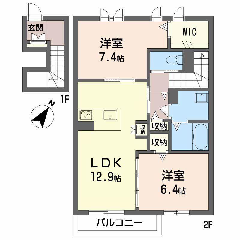 セーブル(2LDK/2階)の間取り写真