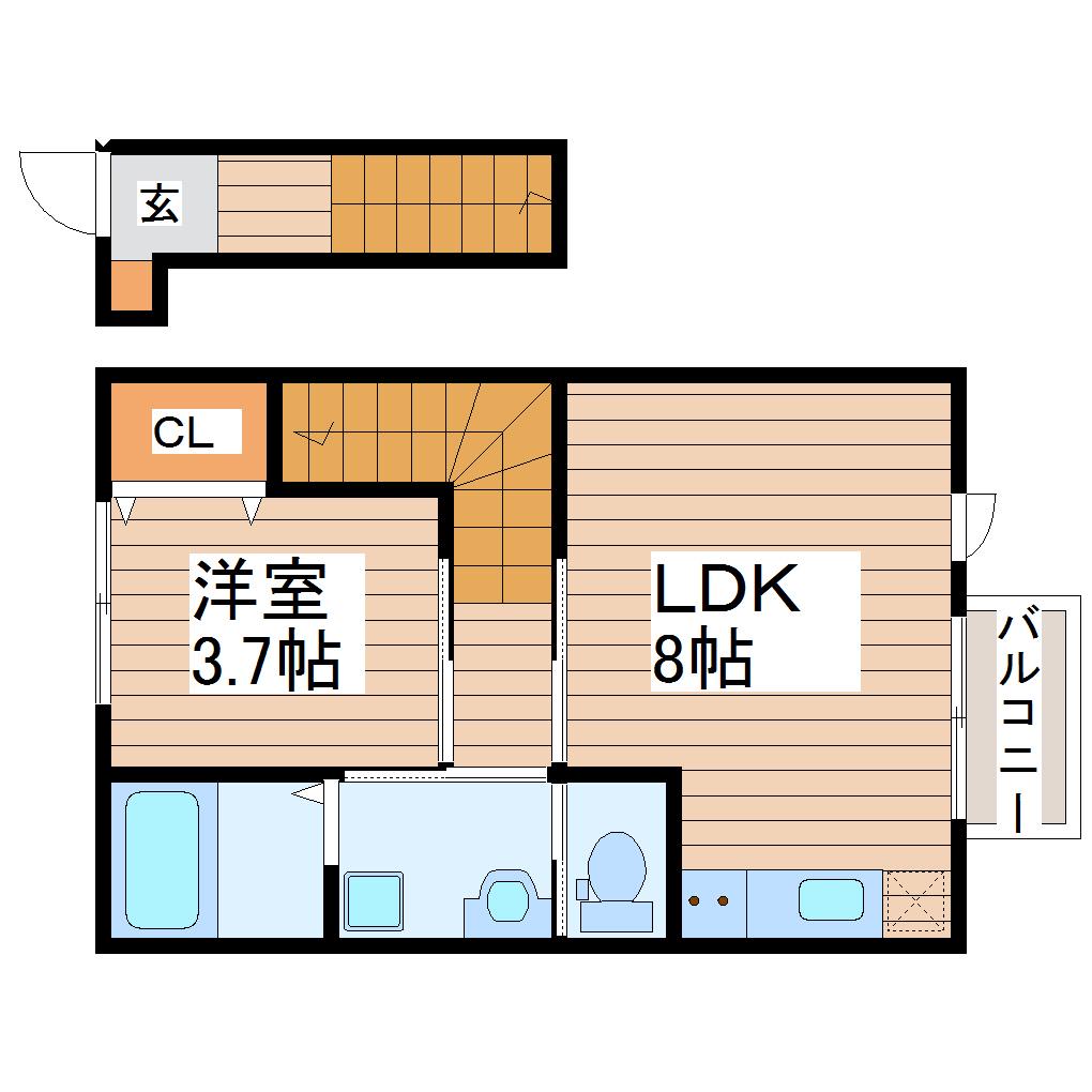 コンフォール萩野町I(1LDK/2階)の間取り写真