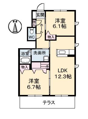 シャーメゾンクレール A棟(2LDK/1階)の間取り写真