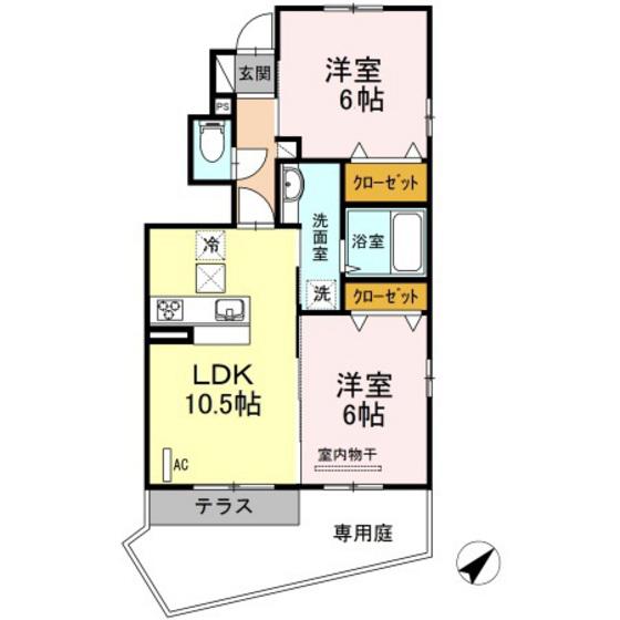 GRACIOUSB棟(2LDK/1階)の間取り写真