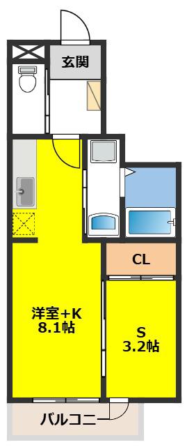 アインズ(1SK/1階)の間取り写真