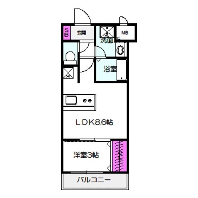 AILE東中浜(1LDK/3階)の間取り写真