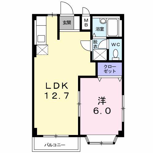 エルディム花水木西棟(1LDK/2階)の間取り写真