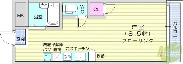 フローレンス旭ヶ丘(ワンルーム/2階)の間取り写真
