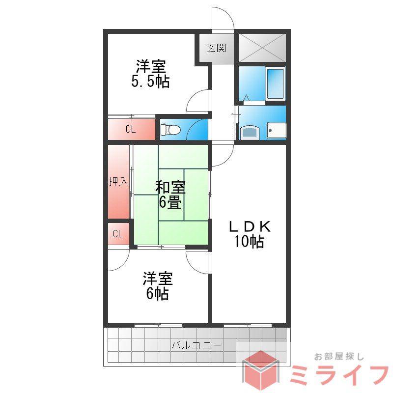 ファミール永田(2LDK/6階)の間取り写真