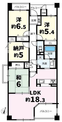 グランステイツ六甲・桜通(4LDK/1階)の間取り写真