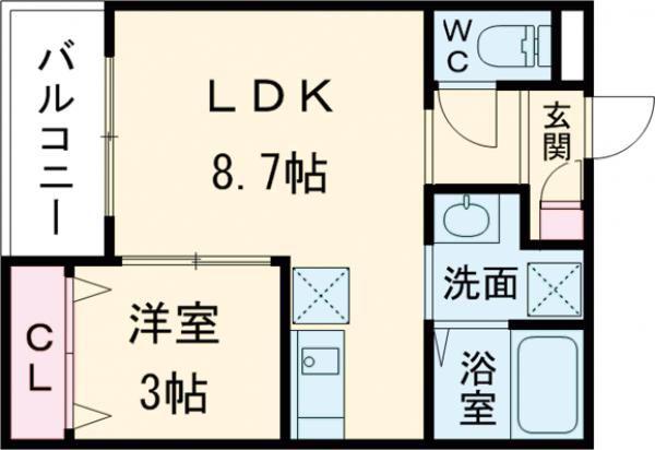 ジーメゾン奈良エルカーサ 条件変更しております(1LDK/2階)の間取り写真