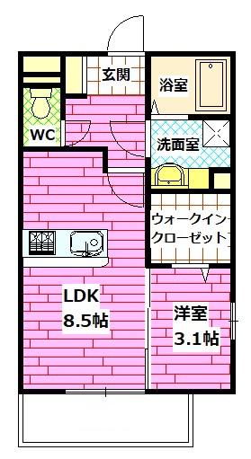 RIOくるま(1LDK/1階)の間取り写真