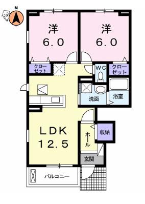 クラール 安宅D(2LDK/1階)の間取り写真