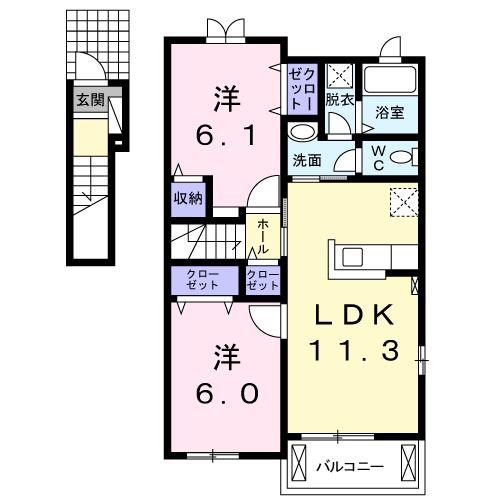 メビウスB(2LDK/2階)の間取り写真