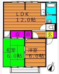 ヴュー葦高(2LDK/1階)の間取り写真