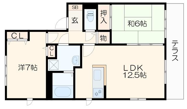 ディアスA(2LDK/1階)の間取り写真