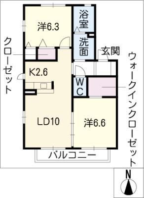 WALNUT(2LDK/1階)の間取り写真