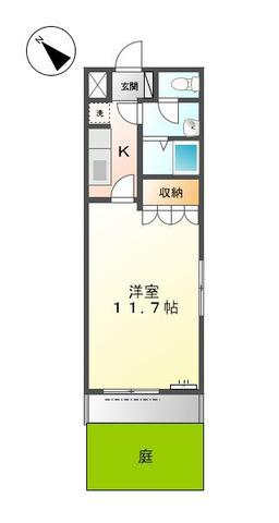 サンハイツ城山(1K/1階)の間取り写真