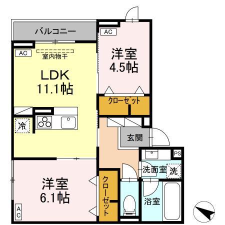 ASSET-COURT錦町II(2LDK/2階)の間取り写真