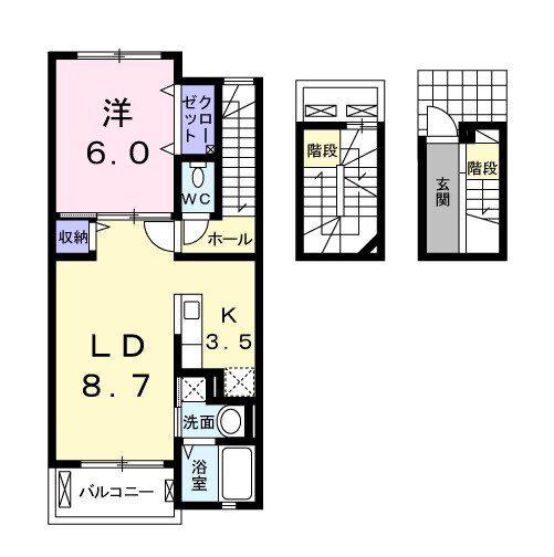 ハーヴェストI(1LDK/3階)の間取り写真