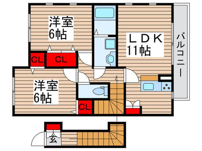 ベルヴィル南ヶ岡(2LDK/2階)の間取り写真