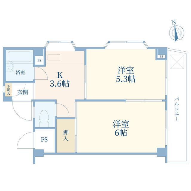 レインボー弦巻(2K/2階)の間取り写真