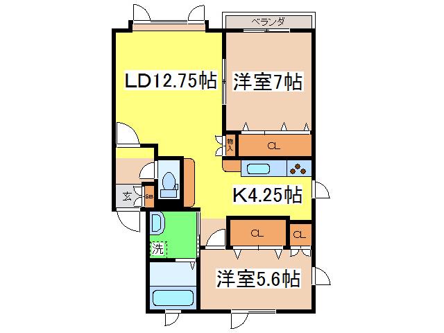 プライズII(2LDK/2階)の間取り写真