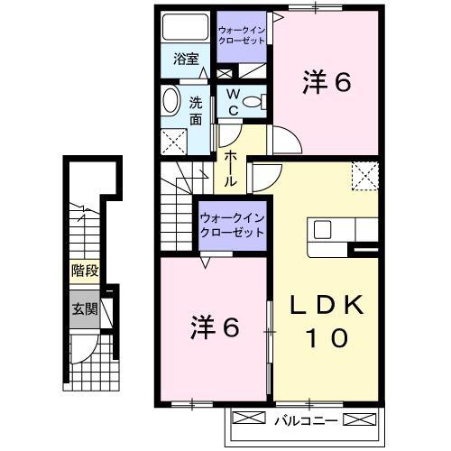 プラシードS.K(2LDK/2階)の間取り写真