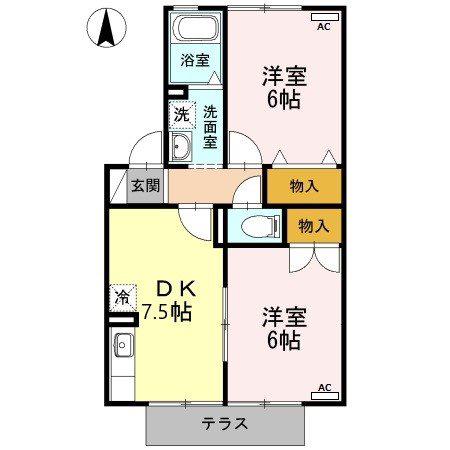 プレンティ A(2DK/1階)の間取り写真